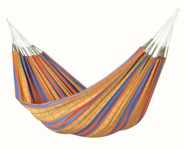 Single hammock made in Colombia with orange patterns. New Item