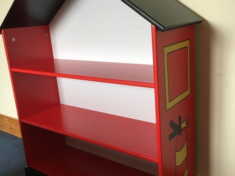Fire engine bed & bookcase