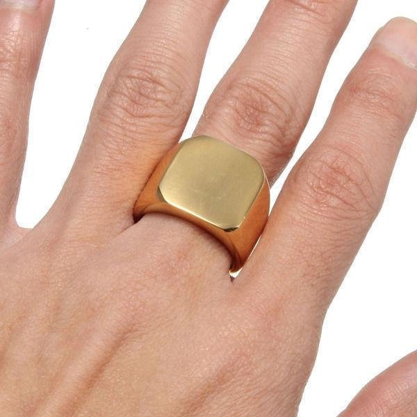 Gold square polished stainless steel ring for men