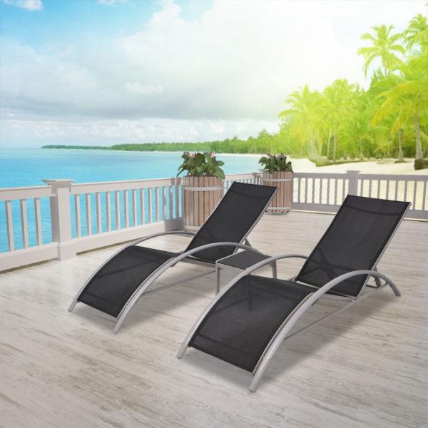 Outdoor Furniture Sets : Three Piece Sun Lounger Set Aluminium Black(SKU42160)