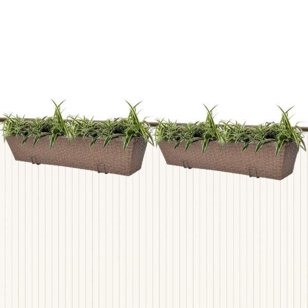 Pots & Planters : Balcony Trapezoid Rattan Planter Set 80 cm 2 pcs Brown(SKU41089)