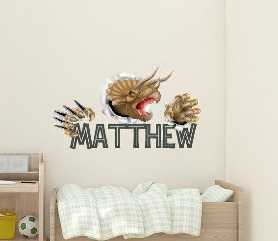 Smashing Triceratops Dinosaur Name Wall Decal