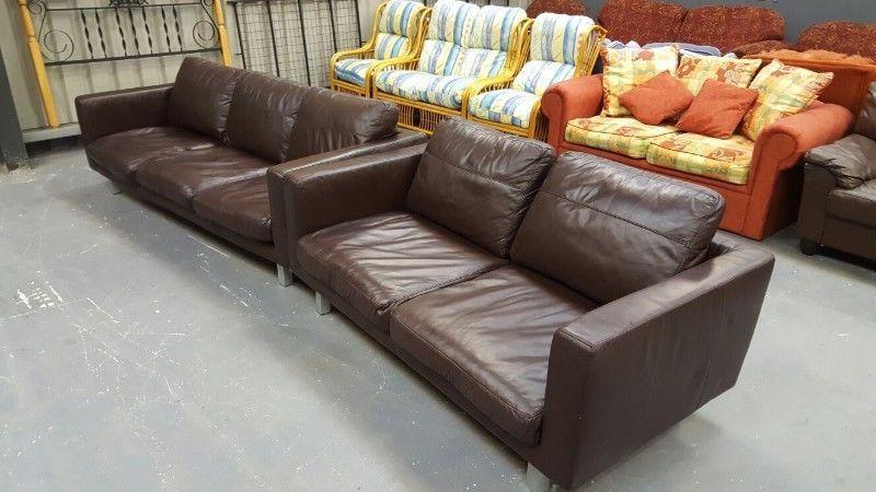 3 + 2 Brown Leather Suite