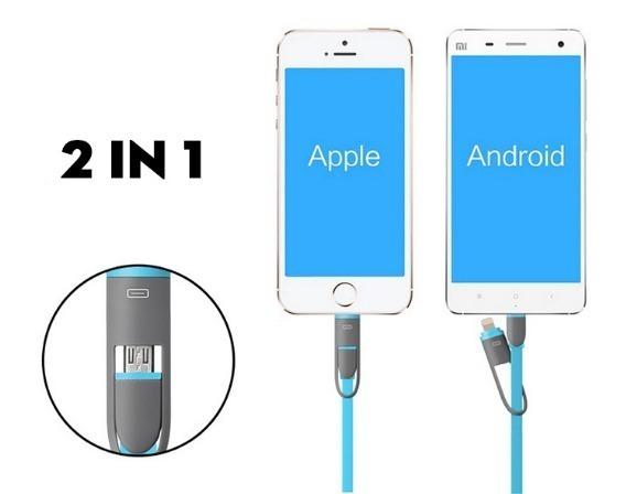 2 in 1 Mobile Phone Charger Cable Iphone Android