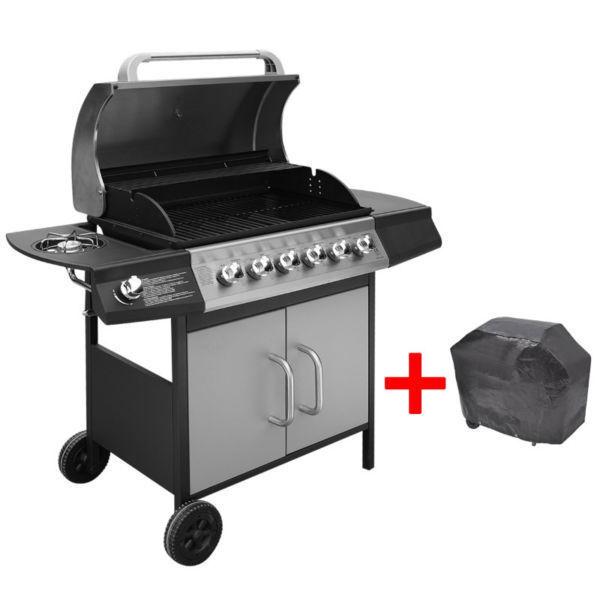 Outdoor Grills : Gas Barbecue Grill 6+1 Burners Black and Silver(SKU273793)