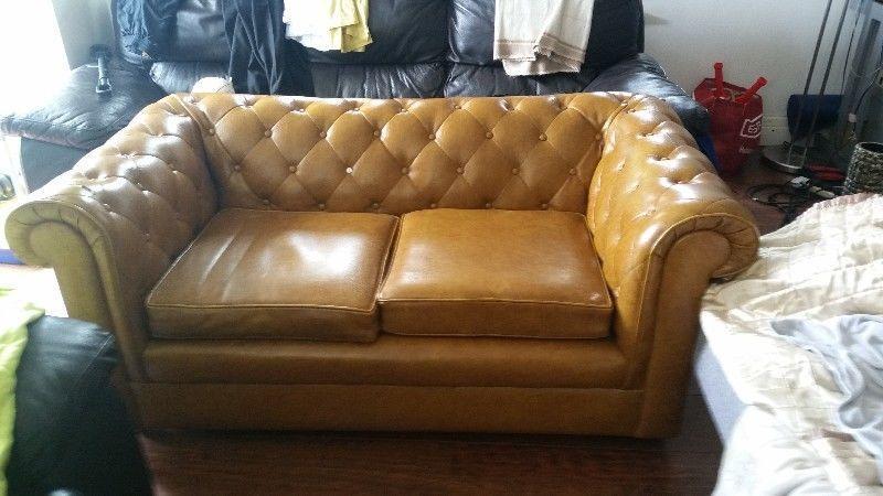 3 seater Chesterfield style light brown sofa