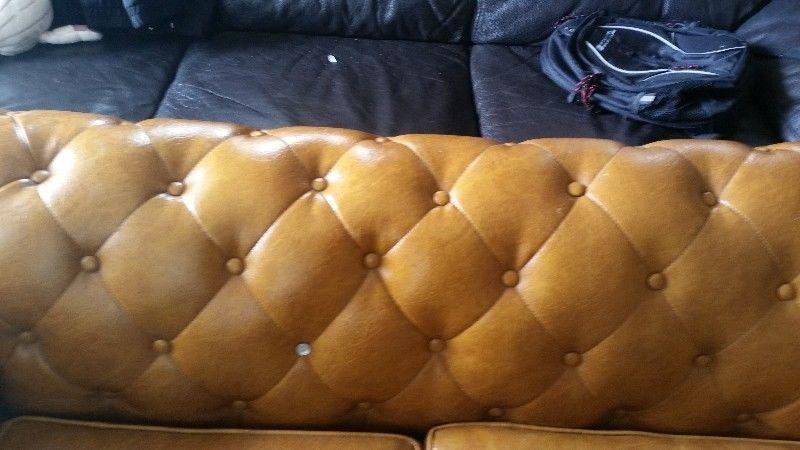 3 seater Chesterfield style light brown sofa