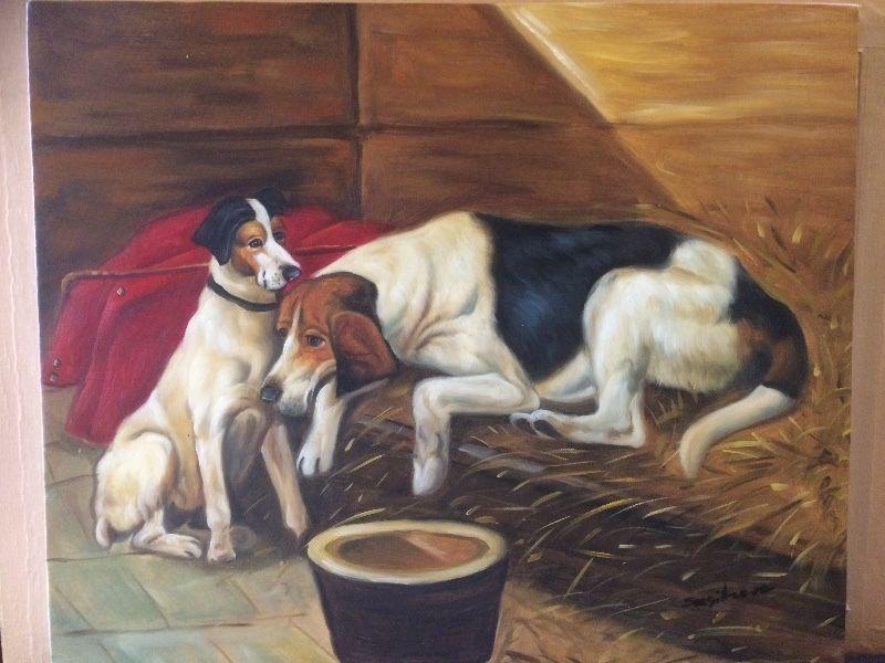 Unframed Painting Of 2 Dogs