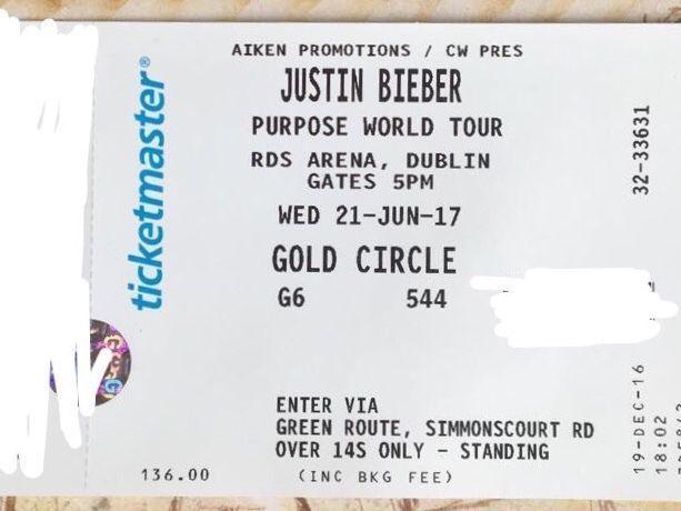 Selling one Justin Bieber Ticket - GOLD CIRCLE STANDING