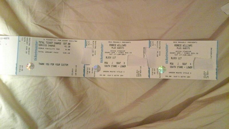 2 Hard Copy Robbie Williams Tickets for Sale