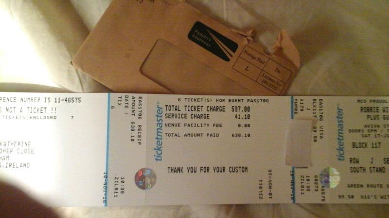 2 Hard Copy Robbie Williams Tickets for Sale