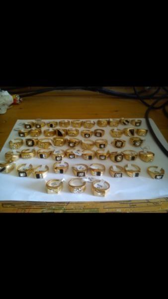 Wholesale Mixed Jewelry Lot of Men's Gold Plated Rhinestone Rings For sale (Free Post)