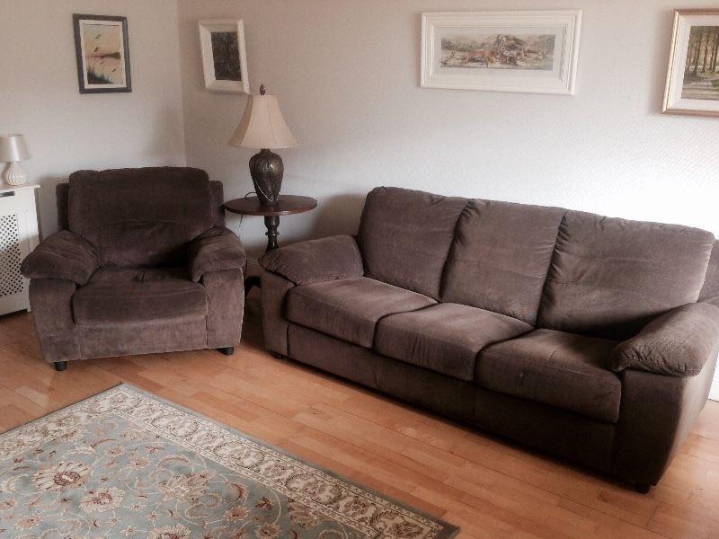 BROWN SOFA AND CHAIR