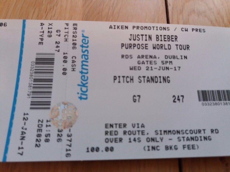 2 Justin Bieber pitch standing tickets