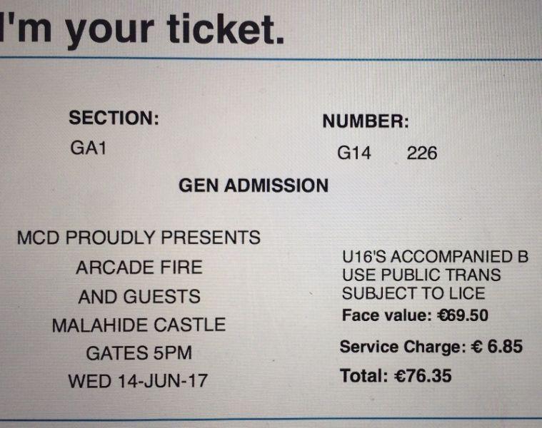 2 x Arcade Fire Tickets Malahide Castle 14th June