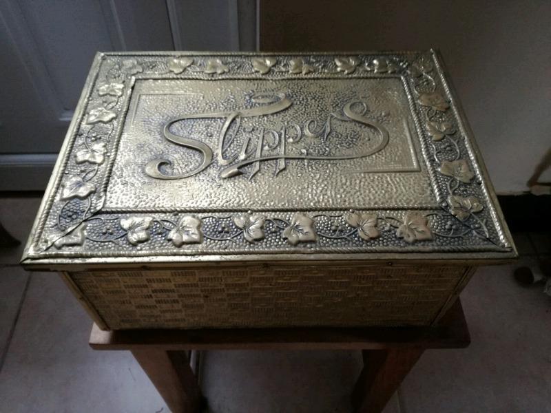 Vintage brass slipper box