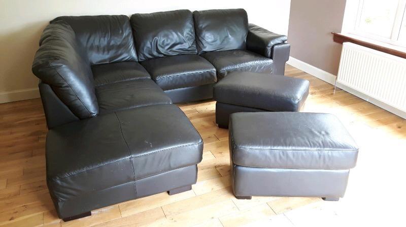 Leather corner sofa + 2 seater sofa + 2 large footrests