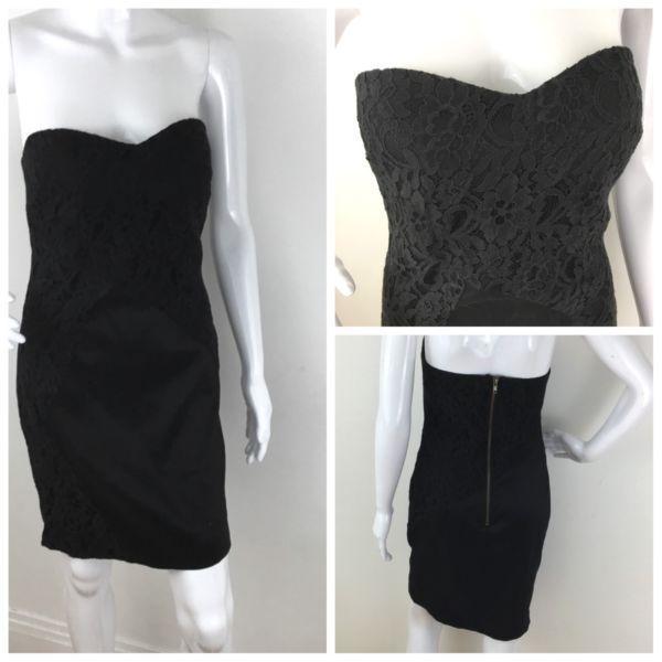 Apricot Black Lace Sweetheart Strapless Black Occasion Cocktail Dress SizeM
