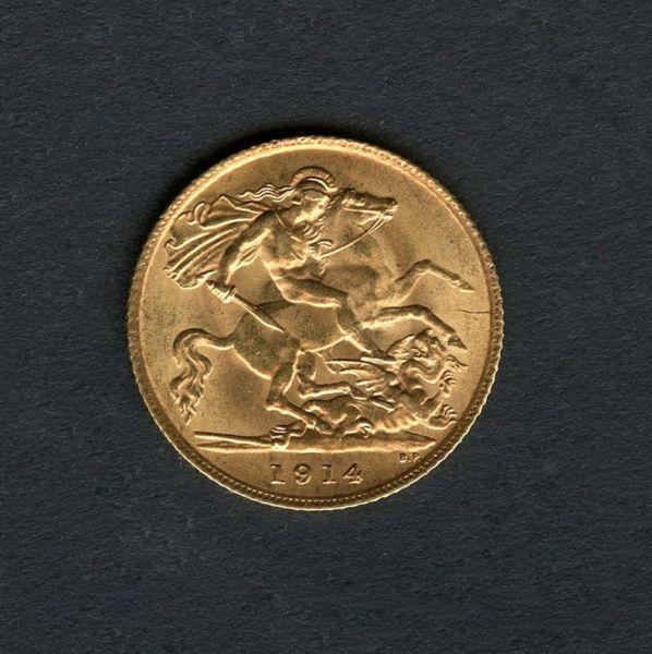 1914 Gold Half Sovereign - King George V : Very Fine + Condition : London Mint