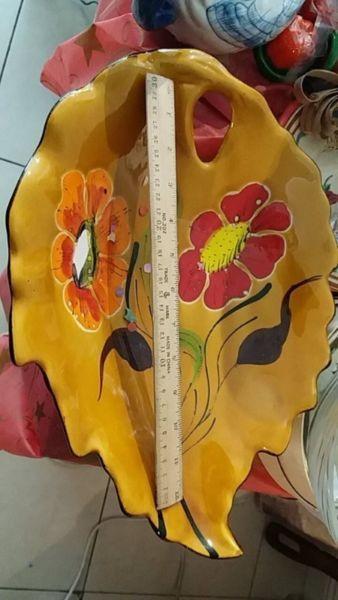 Yellow vintage flower fruit cup plate
