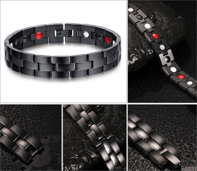 Black stainless steel magnetic health healing men bracelet jewellery gift