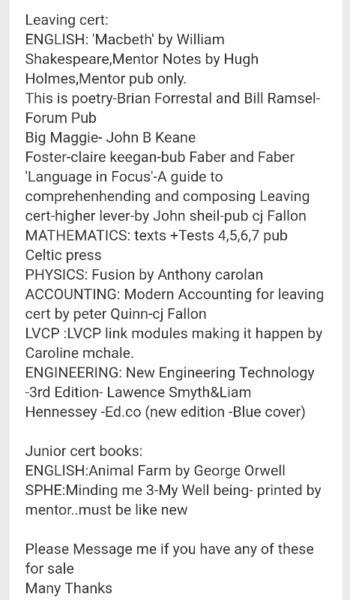 Looking to buy leaving cert books