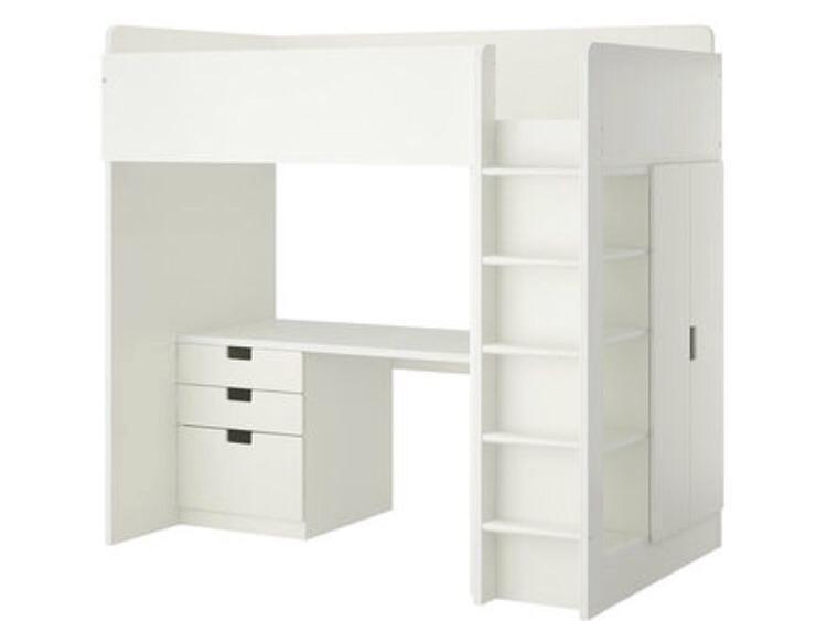 Ikea Loft Bed (includes desk, wardrobe, shelves & drawers)
