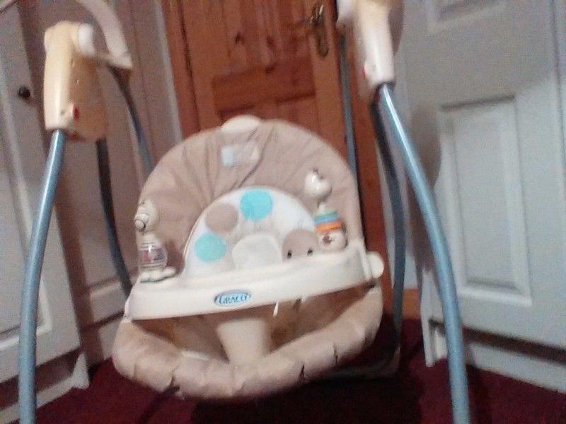 Baby swing for sale. Swing doesn't work due to battery leakage. Very stable chair