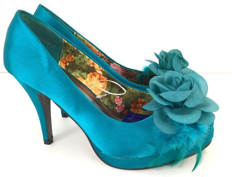 Sponge Women's Occasion Satin Teal Green Stiletto High Heels Size 5