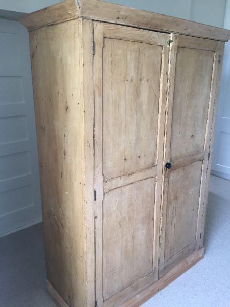 Original Victorian Natural Pine Linen Cupboard