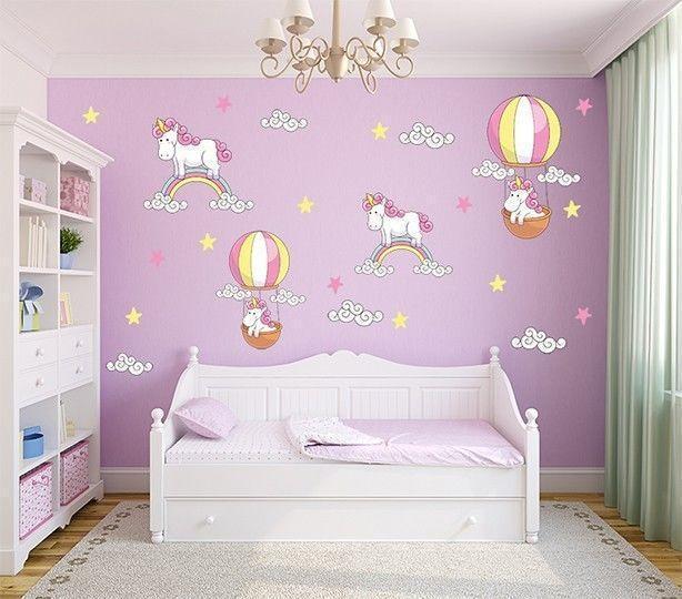 Unicorns, Rainbows, Balloon and Clouds Wall Decal Sticker Set