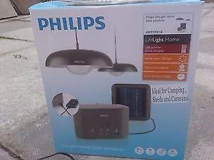 Philips 2 Solar Lights ideal for camping or Shed, Solar Panel Charges Battery Pack for Phone Tablet