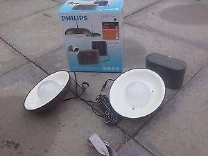 Philips 2 Solar Lights ideal for camping or Shed, Solar Panel Charges Battery Pack for Phone Tablet