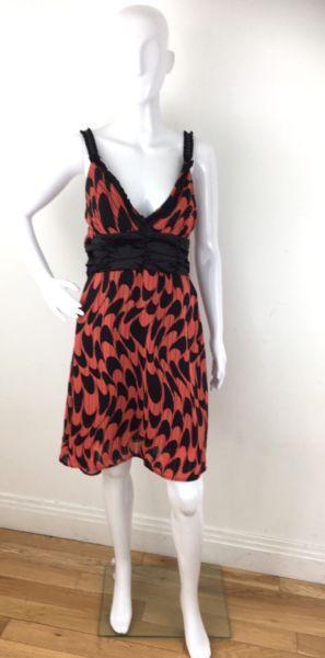 Women's Black Orange Midi SunDress Size L 12-14