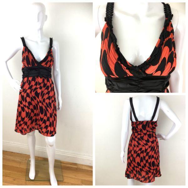 Women's Black Orange Midi SunDress Size L 12-14