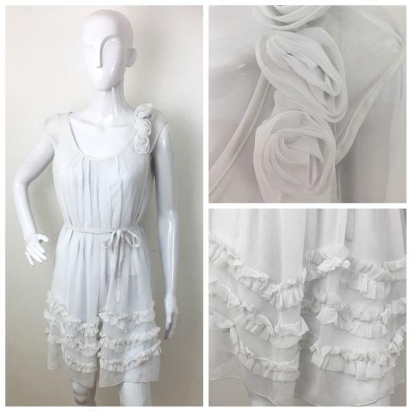 Women's Sheer White with Roses and Ruffle Size 12