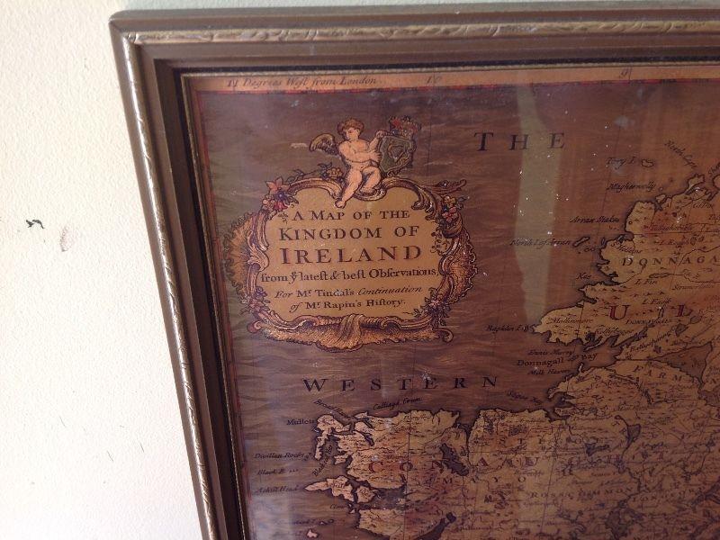 Framed brass etching map of