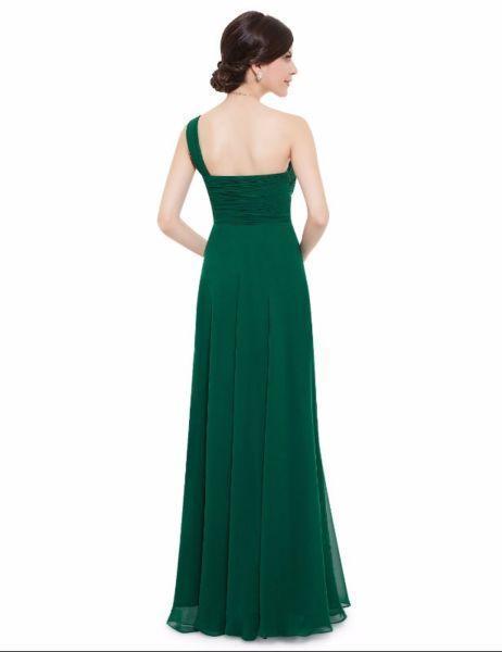 One Shoulder Green Prom Chiffon Long Evening Dress 6/18