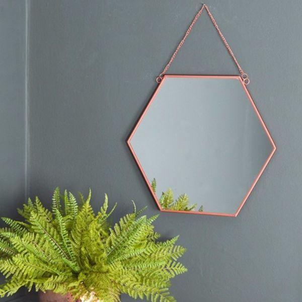 Stylish copper hexagonal mirror