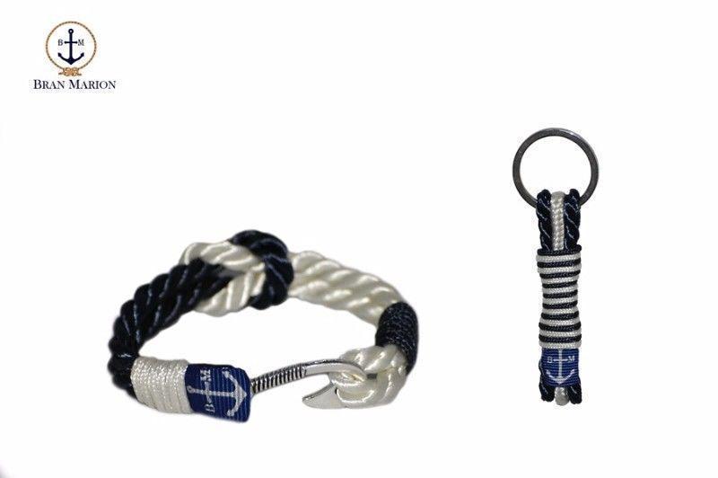 Bran Marion Twisted Dark Blue and White Hook Nautical Bracelet and Keychain