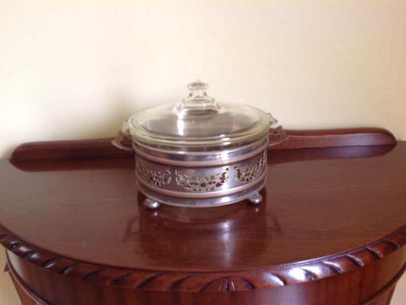 Silver plate with glass bowl