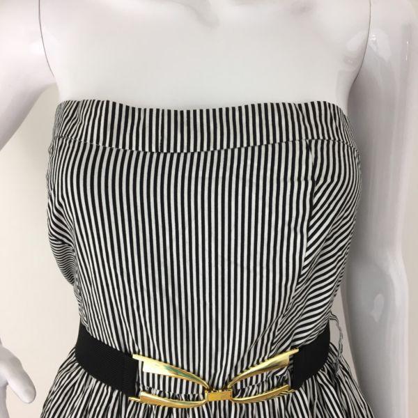 Ladies Black White Stripes Sleeveless Casual Midi Dress Size 12