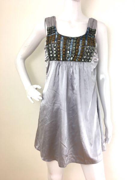 Ladies Gray Mini Shiny Dress/Long Top Beads Size 12