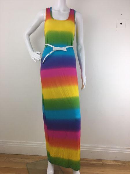 Ladies Rainbow Sleeveless Summer Maxi Dress Size 12