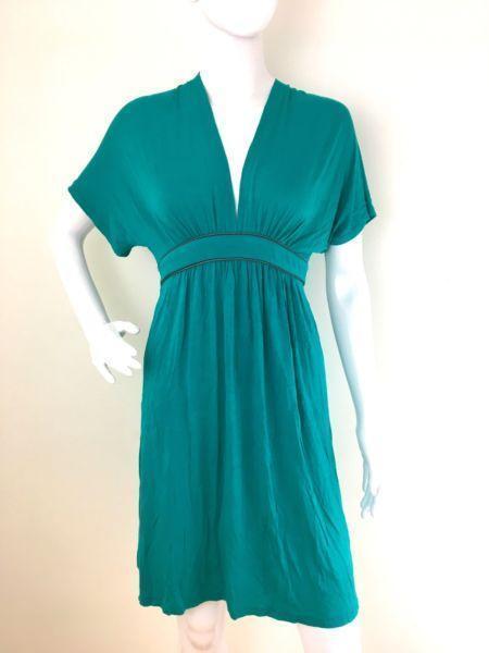 Miss Selfridge Teal Green High Waist Short Sleeves Dress Sz12