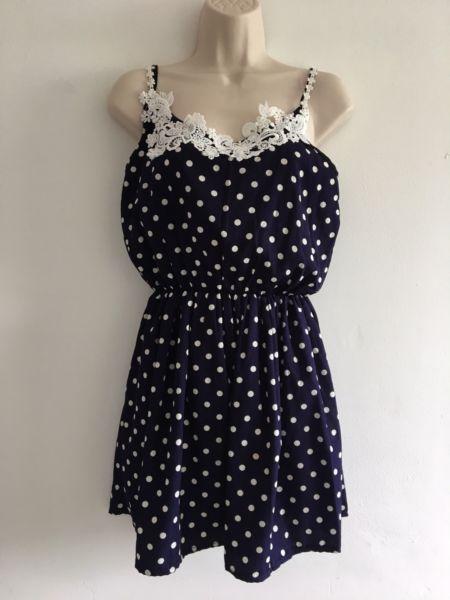 NanGa Ladies Navy Polka Dots Sleeveless Midi Dress 12