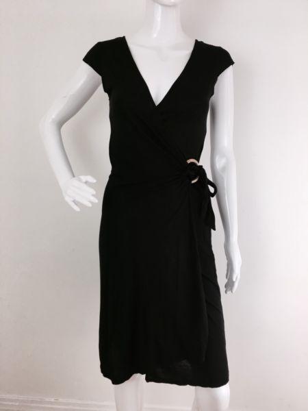 River Island Wrap Black Midi Dress Casual Size 12