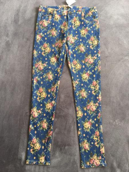 BNWT Ladies Girls Floral Stretch Jeans Leggings 10,12