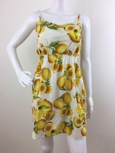 Ladies Yellow Lemon Theme Sun Midi Dress Size 12
