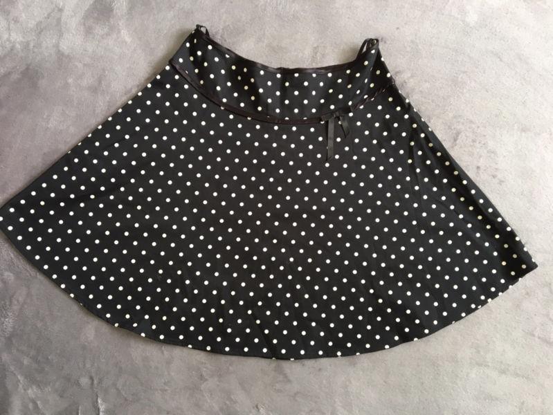 TopShop Ladies Black Polka Dots Midi Skirt Size12
